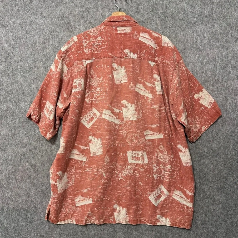 Columbia Sportswear Mens XL Orange Hawaii Pacific‎ Ocean Map Cotton Button Shirt